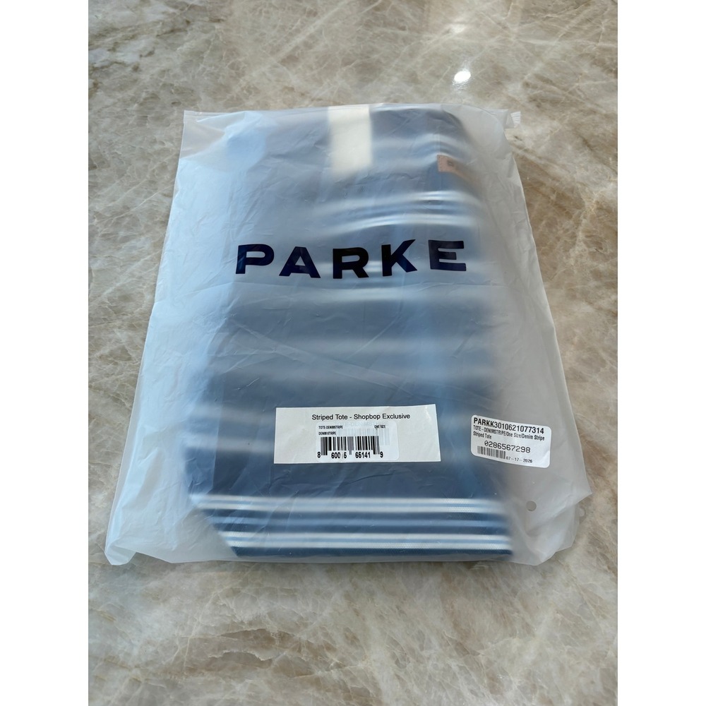 PARKE Oversized Striped Tote in Denim Stripe  Blue White New Canvas Classic